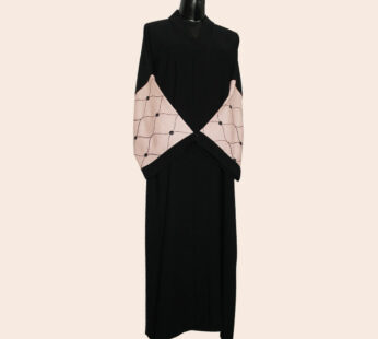 Black Nadah Material Abaya With Embroidery Material Attached